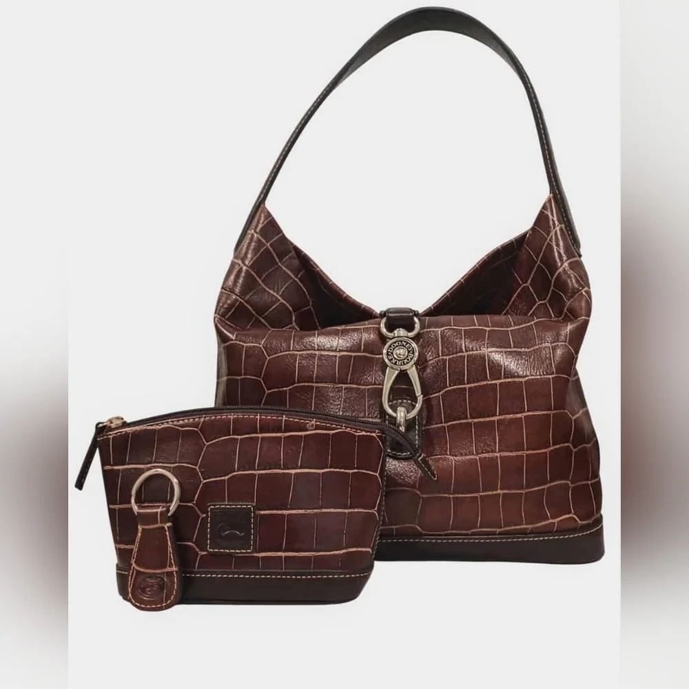 Dooney & Bourke Croco Embossed  Lock Sac Hobo Bag W/ Pouch & Keychain - Picture 16 of 16